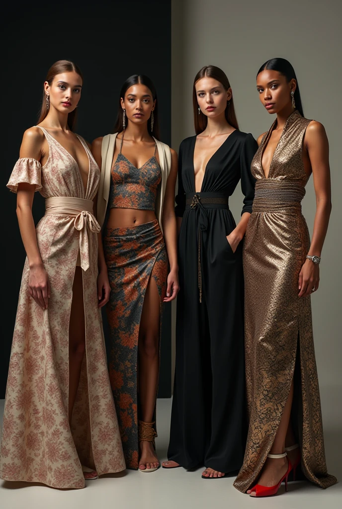 women´s clubware Italy
Top:
Style: Fashion-forward and glamorous, often with opulent textures and intricate embroidery.
Fabrics: Silk, velvet, or satin with rich textures.
Colors: Rich jewel tones (emerald green, ruby red) or classic black.
Details: Features intricate embroidery or luxurious fabric textures for an opulent appearance.
Mid:
Style: Bodycon dresses or fitted skirts with bold seams and sometimes gold accents.
Fabrics: Stretchy fabrics or luxurious blends.
Colors: Black, deep red, or gold.
Details: Includes bold seams and high-quality finishes that enhance the glamorous look.
Legs:
Style: High-slit skirts or fitted trousers with sleek, polished designs.
Fabrics: Luxurious materials with a touch of shine.
Colors: Bold, vibrant hues or classic shades.
Details: Features elegant cuts and finishes for a fashion-forward look.
Shoes:
Style: High heels with unique designs and statement-making elements.
Fabrics: Leather or patent leather.
Colors: Black, gold, or bold reds.
Details: Fashionable and unique with attention to intricate details.
Accessories:
Style: High-fashion jewelry such as bold statement pieces with rich textures.
Fabrics: Gold, silver, with gemstones.
Colors: Rich metallics that complement the luxurious look.