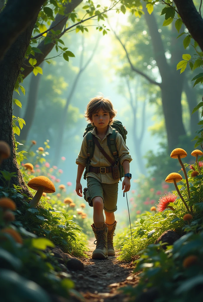 Hunter boy in forest