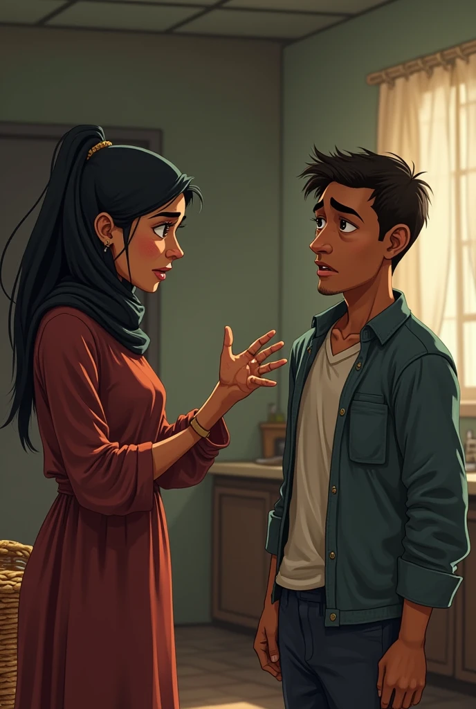 The 20 years old girl hidden and look at a that mwn He's 2 his waring a red t shirt and the girl is Muslim his love that men one side background like a he's enter the home with he's friend