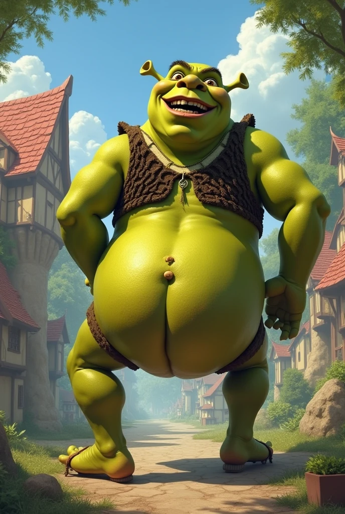 best quality, ultra high res, photorealistic, masterpiece, <lora:Shrek_remasteredV1:1>, 1boy, shrk, <lora:Addams:0.6>, innievag, spread legs, pussy, otoko no ko, (green skin), muscular male, male with breasts, male with vagina, fat, white shirt, brown vest, ugly man, ahegao, ogre, cross-eyed, blush, heavy breathing, green vagina