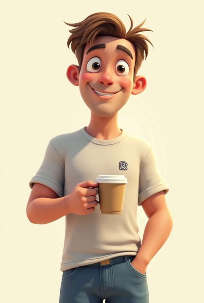a muslim Indonesia man, only one person, 25 year-old, wearing a blue hoodie, jeans long skirt, sneakers shoes, smiling, saying the words “ayo ngopi”, with correct spelling, appropriate expression. Green background. Caricature 3d, realistic, HD