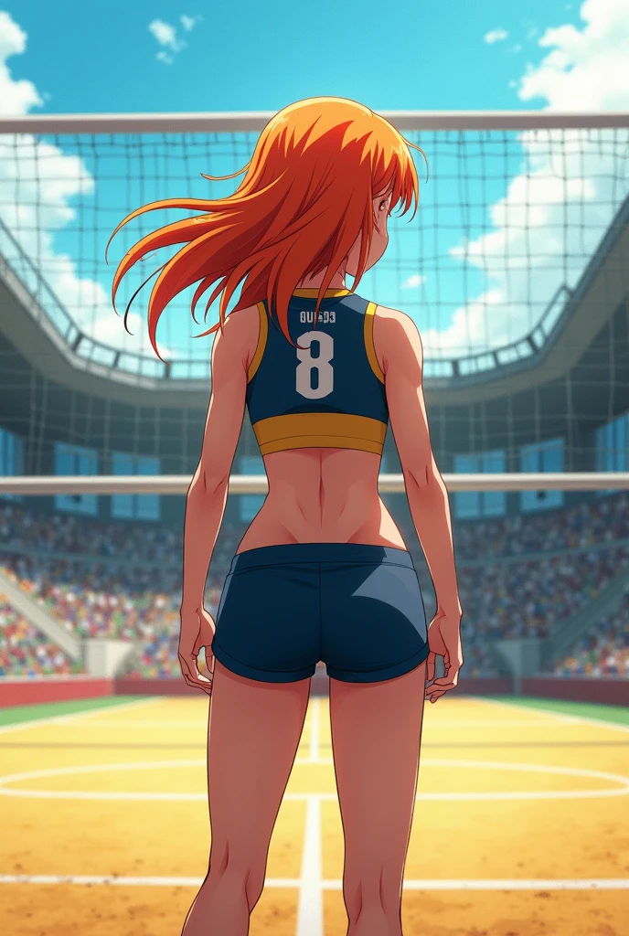 One Punch Man、athletics stadium、Captain Mizuki、captain、(((butt)))+++、(((butt)))+++、(((back view)))+++、(((back view)))+++、Crouching start、pole vault、javelin throwing、shot put、discus throw、track and field athlete、B-class 71st female hero、With a bright and cheerful personality、Uses a variety of attack methods with track and field motifs。Operation to invade the Monster Association、muscular big breasted mature woman、muscular big breasted mature woman、8head and body、A stunning six-pack peeks out through her clothes.、A uniform that resembles that of a track and field athlete who boasts well-trained, toned, and supple bodies.、Sports shoes and wristbands on both hands、earrings on both ears、Her long, voluminous hair is tied up with a scrunchie.。It is located slightly to the left of the top of the head.、Between pineapple hair and side tail、orange hair blue eyes、