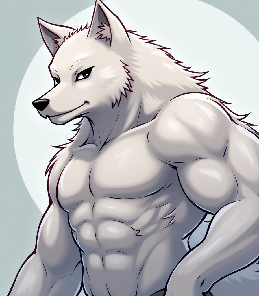 (masterpiece,Highest quality,Ultra-detailed,Perfect Anatomy),kemono,White background,Particles of light,Sharp focus,By Taran fiddler,alone,Anthro,White Wolf,naked,Muscular (White fur:1.5,White body:1.5),Watching the audience,Fine grain,whole body,penis