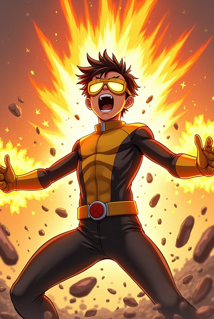 Endeavor, my hero academia, from front, super fine, bodysuits, middle-aged man, hunk, looking down and mouth wide open with shocked face, groin grabbed, groin squeezed,