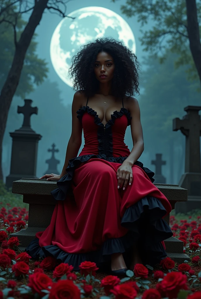 ((21-year-old))) black girl, (((light skin))), (((vampire))), (((New Orleans cemetary, early 20th century night time during mardi grad))), (((bats flying around))), dusk, (((close-up full body pose))),  (((long wavy black hair))), high heel boots, (((wearing period clothing))), dark fantasy art, Rich, Deep Colours, (intricate details:0.9), (HDR, hyper-detailing:1.2), (natural skin textures, hyper realisitc, soft light, Sharp),