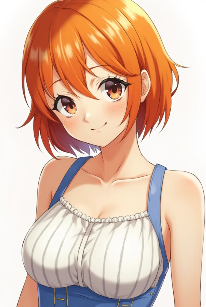 1 girl、anime painting、Orange Hair、Beautiful red eyes、Side Ponytail、Vibrant colors、black and white tube top bra、Gingham check tube top bra、My chest is a little visible、Grin、Open your mouth、From the side、Upper body close-up
