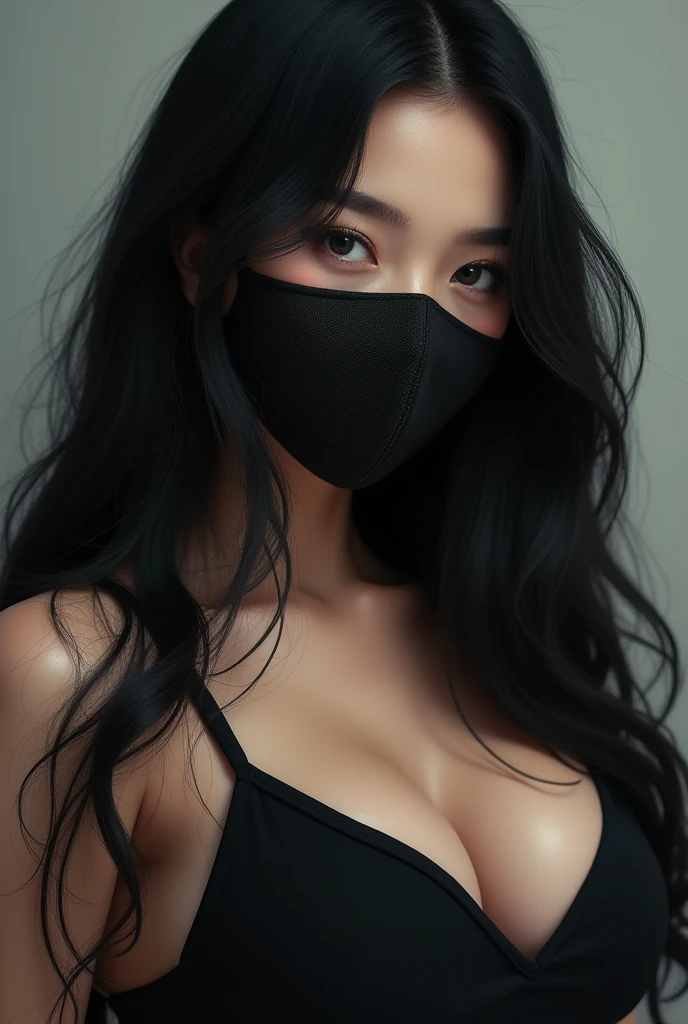 ((best quality)), ((masterpiece)), (detailed), (((perfect face))), 8k, (((hot chick asian girl))), (((there is a cyberpunk night city in the background))), ((sexy black lingerie)), (((detailed face))), (((big tits))), ((blonde long hair))), (makeup), focus on big tits, half body, ((wearnig a black mask)), (cut neckline), ((nurse))