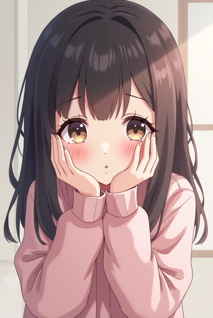 Shy anime girl hiding behind hands pfp