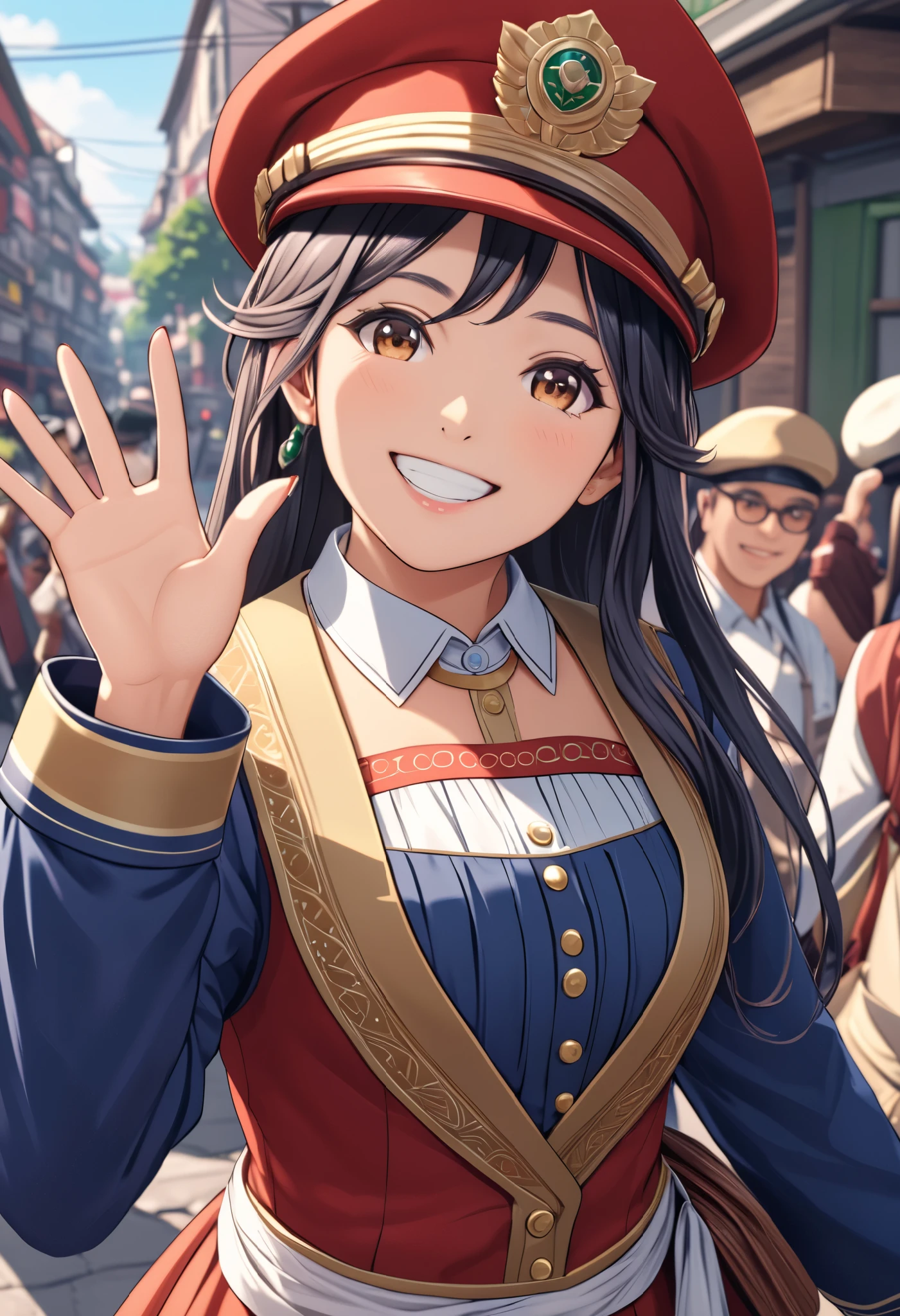 Beautiful girl Mita from the game Miside looking at the spectator smiling and making a funny pose extremely detailed image 4k 