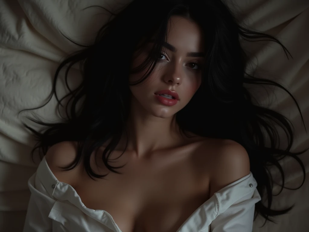 woman in bedroom, dark hair