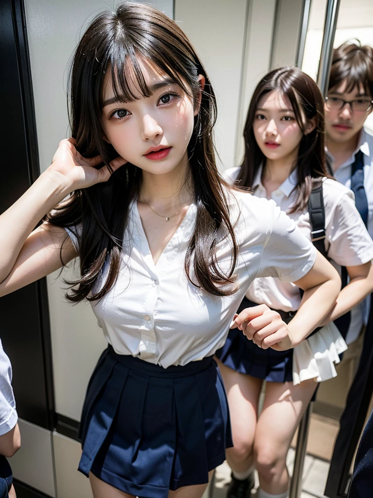 8k, top quality, finish: 1.2), (realistic, photo-realistic: 1.37), very detailed, (1 Japanese girl), This realistic image shows a Japanese woman standing in front of students, The atmosphere of this image looks like being in a specialised class involving many female participants. , breasts, beautiful eye detail, (whole body: 1.1), ((sexy)), curvy body, (whole body), standing, sexy,