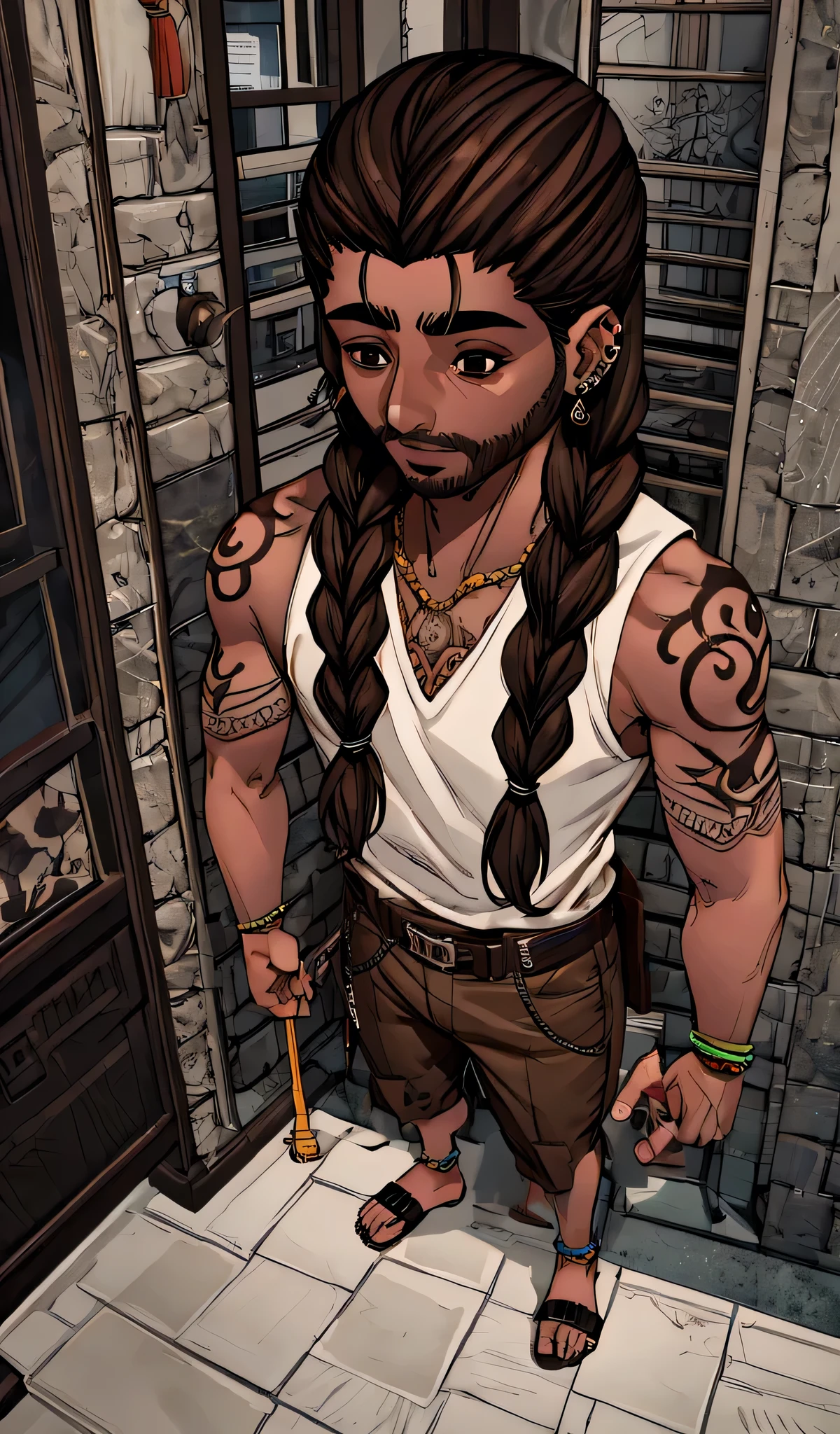Brown shorts with pants and belt with stones