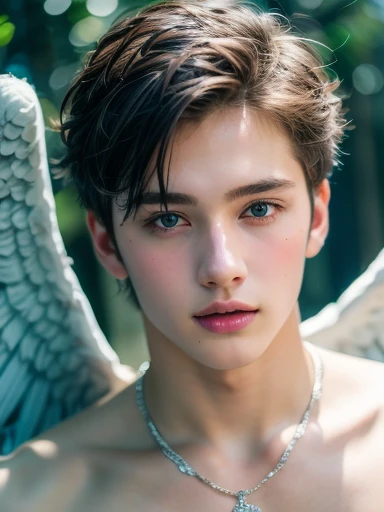 (Masterpiece: 1.3), (Best Quality: 1.2), 8K, hypersexual hyperdetailed gay erotic photograph, (Very Detail: 1.3), Best, (1 Boy: 1.2), not muscular, 18 year old shirtless twink boy model, wearing speedos, Masterpiece, Best Quality, Raw Photography, Photorealistic skinny angel with black wings, ((shirtless)), very short undercut hairstyle, (best quality: 1.5), (Masterpiece: 1.5), (very high detailed: 1.4), (beautiful boy: 1.5), 1boy, very beautiful white boy, ((19 years old)), ((full-length)), light blonde hair, big blue eyes, seductive eyes, bright, red blush, (shy face: 1.4), shell necklace, white shirt, (short skirt: 1.5), ((smooth face)),