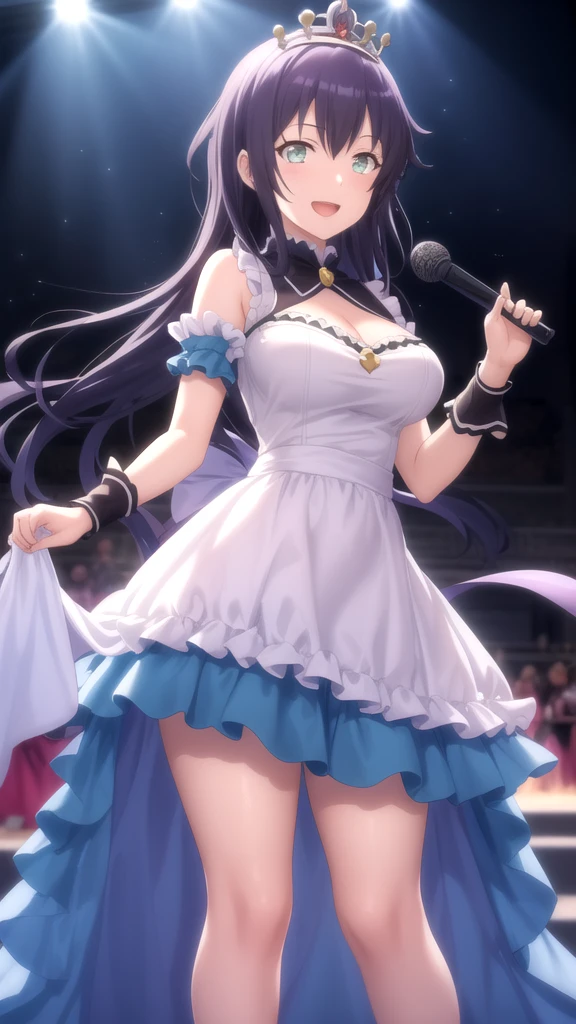 gran calidad ++ Extremely detailed high resolusionolution, very aesthetic, ojos expresivos, (((Cara perfecta))), (((face symmetrical))), ((good anatomy)), (((manos perfectas))), (((8k))), UHD, Fondo de pantalla HD, (((alta calidra detallada, (((((1girl)))))), solamente, Obra maestra, La mejor calidad, high resolusion, Altamente detallado, (illustration), hermosos ojos detallados, (((combatant))), (((((1girl))))), ((((fullbody)))), (((Ai hoshino))), ((((Girl with characteristics of Miku Izayoi and Hoshino Ai)))), (((rvcm_duoton3_hairstyle))), (((purple and Light Indigo hair color fusion))), (((agglutination))), Combination, (((hembra madura))), (((meijiudress))), (((astral dress))), (((hair ornament))), (((gloves))), (((dress))), (((pantyhose))), (((choker))), (((elbow gloves))), (((white pantyhose))), (((puffy sleeves))), (((frilled skirt))), (((frills))), (((cleavage))), (((dome))), (((stage))), (((concert))), (((singing))), (((idol))), (((puffy sleeves))), (((puffy short sleeves))), (((gradient dress))), (((hombros estrechos))), (((cintura estrecha))), (((They are smiling))), Cabello largo, enorme, Jardin de un castillo, (((mature female))), Obra maestra, mejor calidad, ((Obra maestra)), ((mejor calidra descarrilado)), Parte superior del cuerpo, (((mirada cara a cara))),
