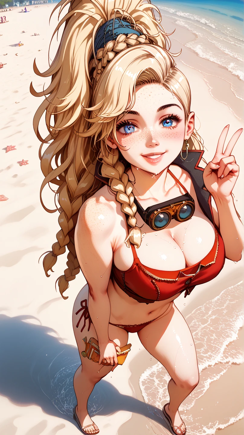 1girl, full body, teenager, solo, (long long straight hair, blonde hair: 1.28), ((light blue eyes)), perfect clear skin, (dirty blonde fox ears: 1.35), taned skin, medium breasts, cleavage, (toned, athletic body: 1.25), beach background, looking away, (wearing only a bikini: 1.5), kneeling down in the sand, at a beach, masterpiece, best quality,3d rending work ,3DMM style, close-up, portrait, 3D,