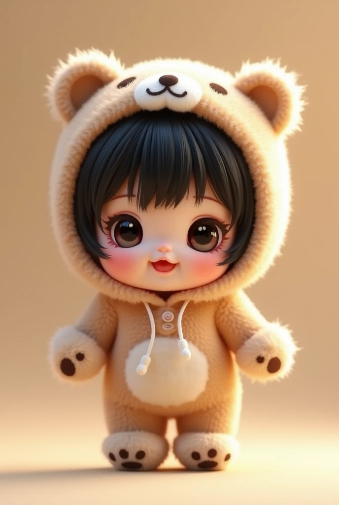 mascot doll,Furry hat with panda head,largeeyes,Carrying a school bag,The background is the school and playground