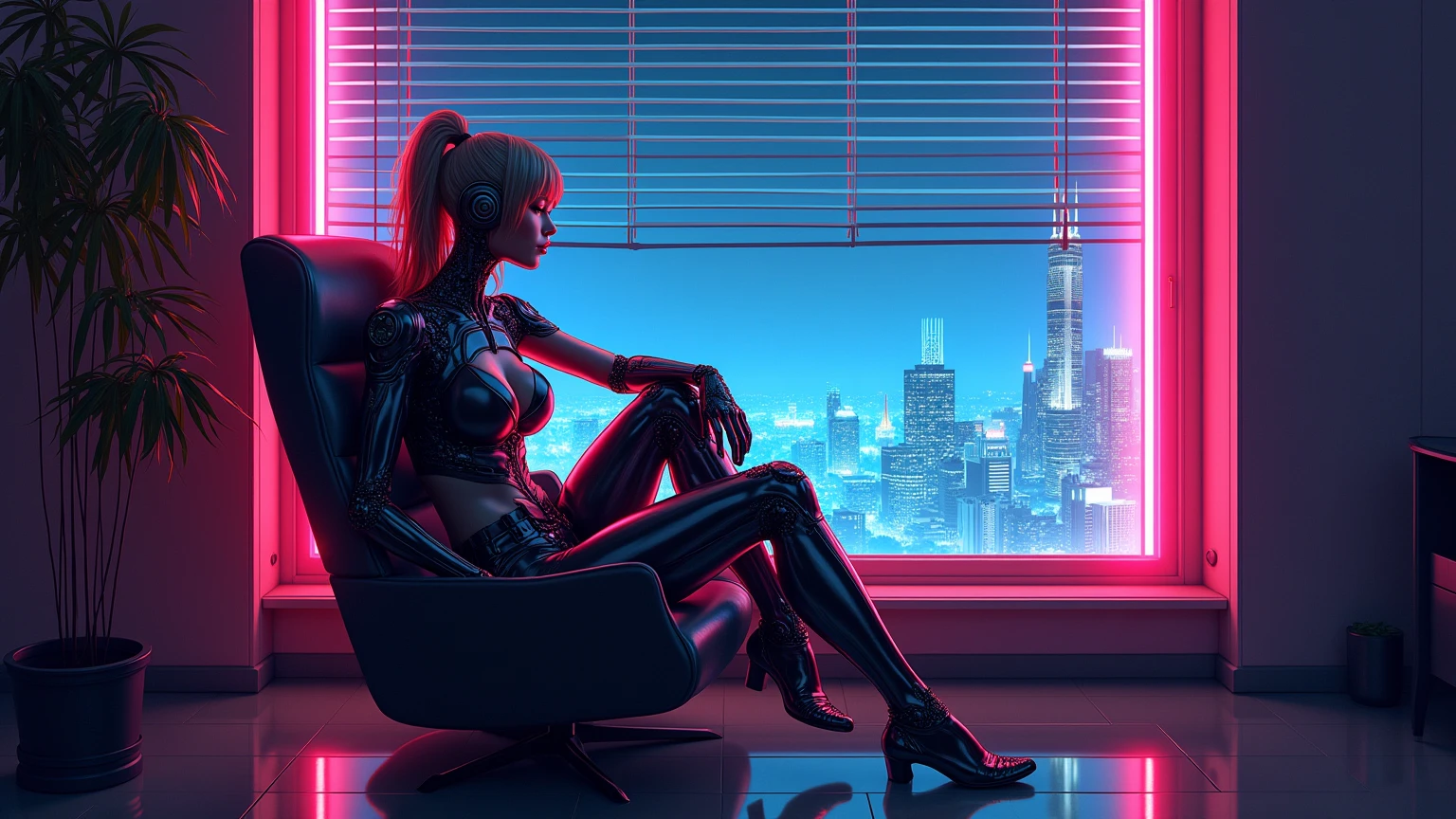 ((Meisterwerk, high quality, artgerm, artstation)), (Tight latex outfit, NSFW:1.5), (eyes closed, perfect body, small breasts, shaved), Frau auf einem Stuhl, cyberpunk themed art, digital cyberpunk art, detaillierte Cyberpunk-Illustration, cyberpunk art style, in cyberpunk style, cyberpunk art, cyberpunk illustration, in cyberpunk city, cyberpunk art, modern cyberpunk, cyberpunk in a cyberpunk city