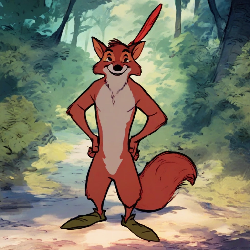 (robinhood:1) standing in forest, smile,facing viewer, naked, hands on hips, full body