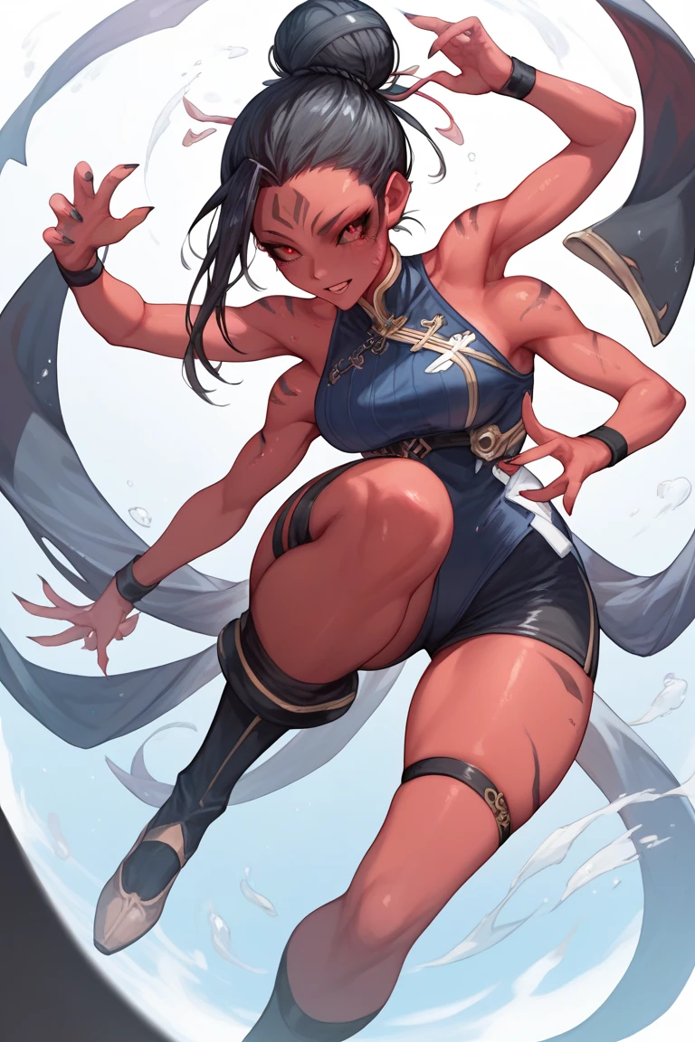 masterpiece, best quality, beautiful art, high resolution, well formed hands, body and fingers, 1 woman, solo, Xiangling, adult, grown up , big breasted, cleavage, full body, wearing a Iroha Samurai Shodown outfit, maid, hair ornament, black stockings, pelvic curtain, sexy Japanese clothes, gorgeous legs and thighs, ryona ,   in peril, she is being beaten up by her opponent, she is slapped in the face and being slammed against the floor, receiving the impact of her opponent's attacks, closed eyes, screaming in pain and agony, ryona and perilous scene, bouncing breasts, weak and helpless, martial arts tournament on the beach 