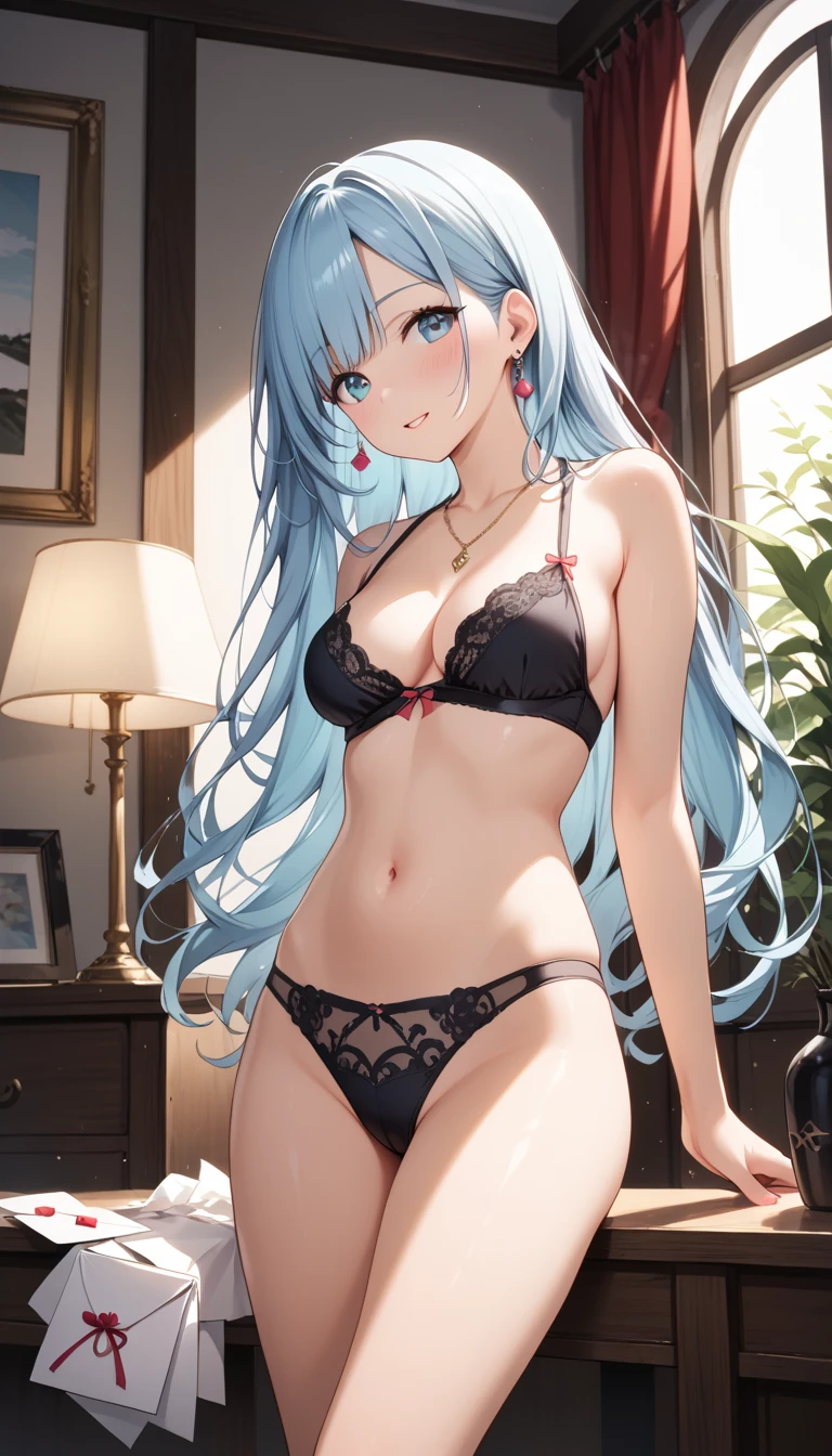 BREAK looking at viewer, BREAK (masterpiece:1.2), best quality, high resolution, unity 8k wallpaper, (illustration:0.8), (beautiful detailed eyes:1.6), extremely detailed face, perfect lighting, extremely detailed CG, (perfect hands, perfect anatomy),outdoor,onsen,hot springs, night,aqua, long hair, blue eyes, hair ornament, very long hair, blue hair, hair rings, single hair ring, hair bobbles, thighhighs, bare shoulders, detached sleeves, white thighhighs, , green bow,nipples,nipples see through,sideboob,sexy lingerie,black lingerie,lace bra from above,bend over,on knees.