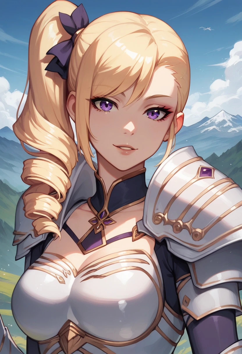 (Katalina from granblue fantasy), elegant,  female, wearing white full armor, breastplate, brown eyes, elegant face, high resolution, extremely detail 8k cg, close-up face