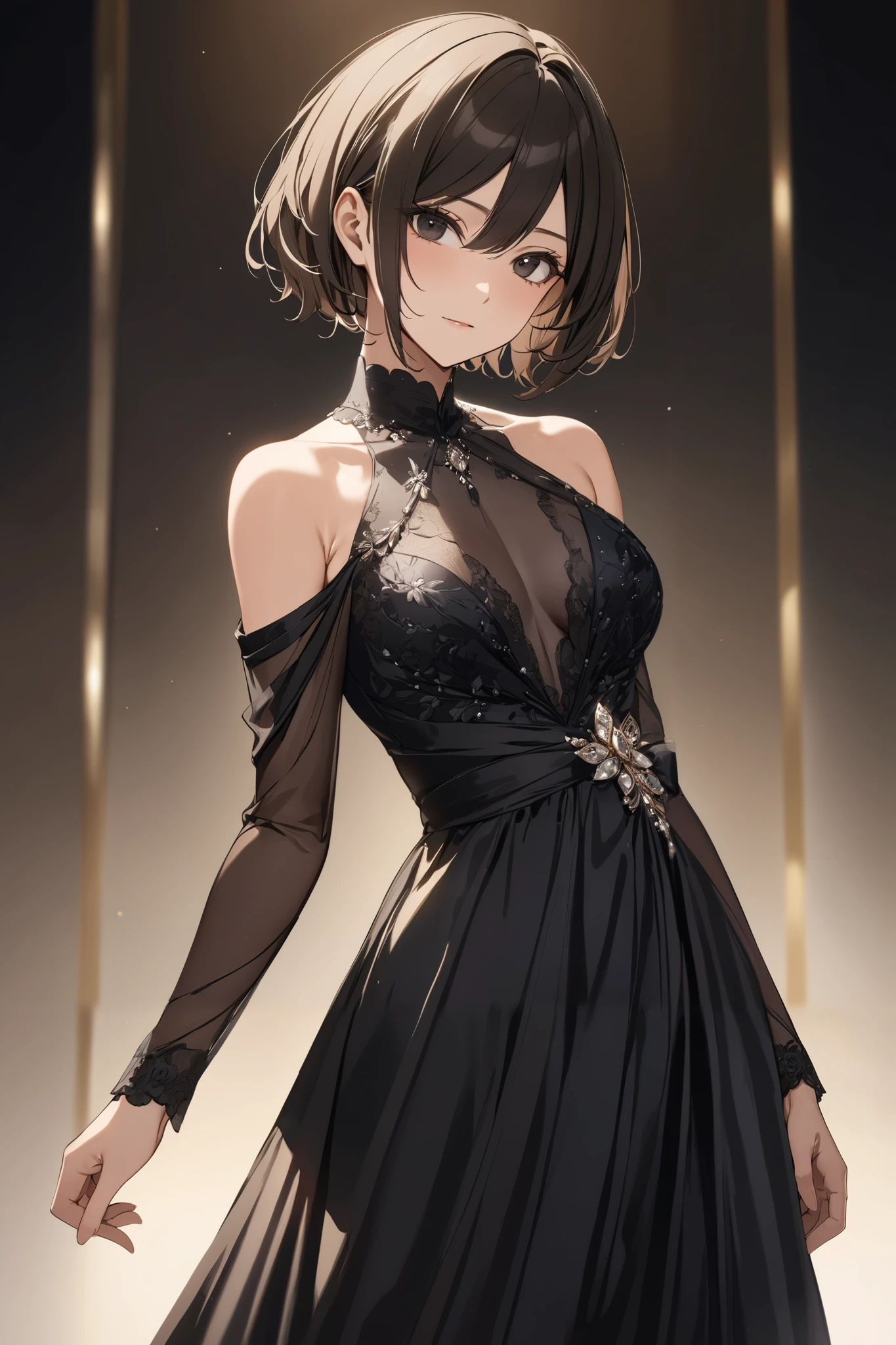 Anime girl in black dress with black hair and black gloves - SeaArt AI