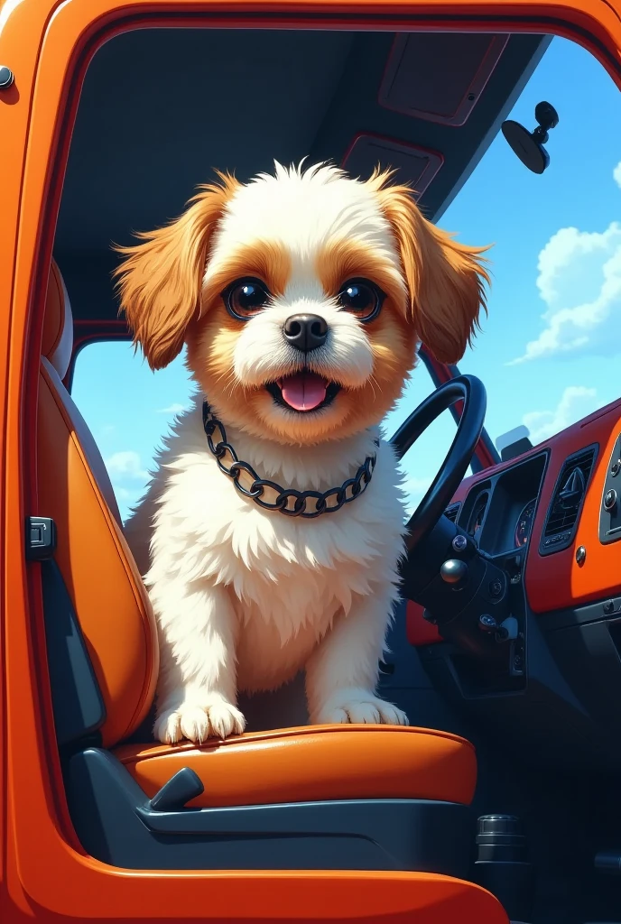 a shih tzu inside the cab of a truck, cartoon, hd
