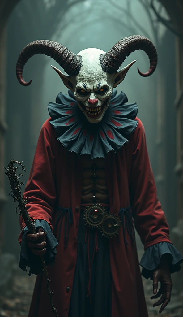 Pictures of a jinn in the form of an evil demon that looks like a joker and has horns