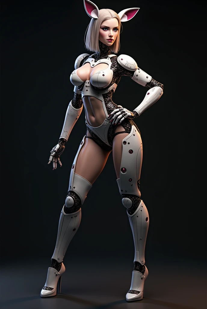 (Muscular:1.6), (thick thighs:1.5), (chisled abs:1.5), (large muscular chest and shoulders:1.4), FEMALE, brown hair, long brown hair, (big smile:0), (wearing a skin-tight mecha cyborg cute bodysuit:1.5), looking at viewer, (three quarter view:1.2), upper body view, (white background:1.5), dark lighting, clean skin, detailed eyes, (dark skin:1.4), (very thin waist:1.3), (huge round muscles:1.5),