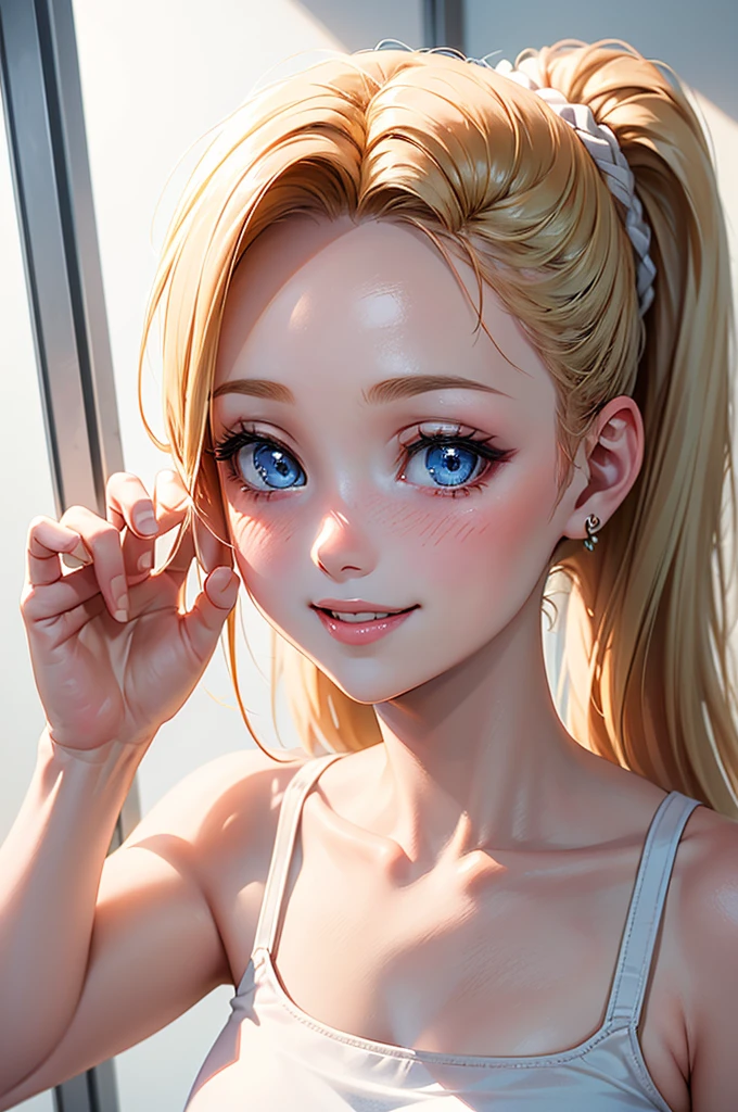 best quality, masterpiece, blue eyes, light red hair half blonde wavy straight hair (Rapunzel: 0.8), upper body make equal image attached indentic face