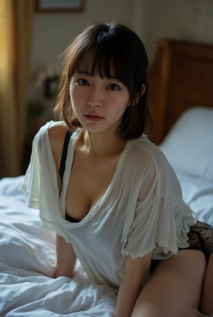 (In 8K,highest quality,masterpiece),(Realistic,RAW Photos,Super Fine Clear),Realistic Light,Detailed skin,Beautiful Japanese Women,((30-year-old woman,))、,(Long skirt)、Panty shot,sexy black panties、kneeling to spread legs,Thin legs、fine grain,Detailed fingers、thin、Sexual,Ecstasy expression,In a stylish bedroom、a place where there are no people,Ecstasy,era of asian eyes