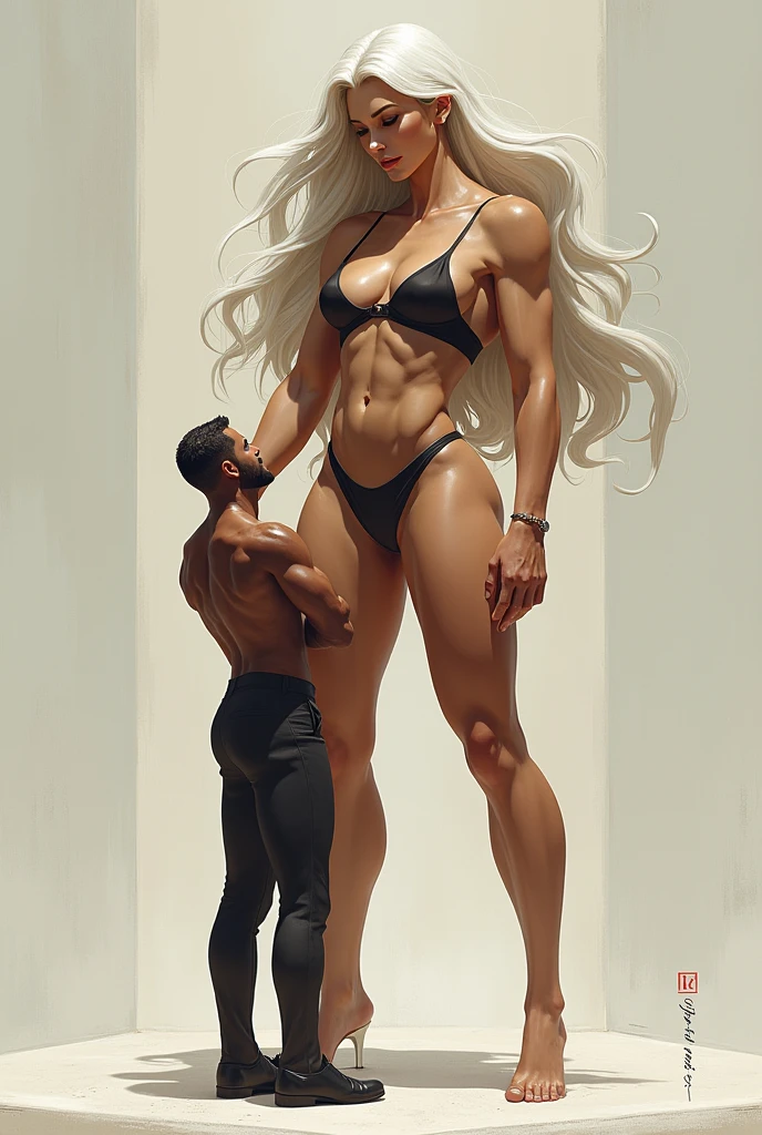 ((masterpiece)),(((best quality))),((character design sheet)), illustration,1man, boy, 1 girl, 1 woman, environment Scene change, ((man is (crotch bulge:0.9)(black skin:1.1)), muscular, (pink skin:1.2), white tshirt, white underwear, masculine, rugged, manly, sharp edges, heroic, pink legs, thick legs,)) (woman is blonde with ponytail)) scribbles and marks, no face, ((mannequin face:1.2)), rough sketches, pose too, white and black color palette, 8k,16k, (simple background, light background: 1.3)