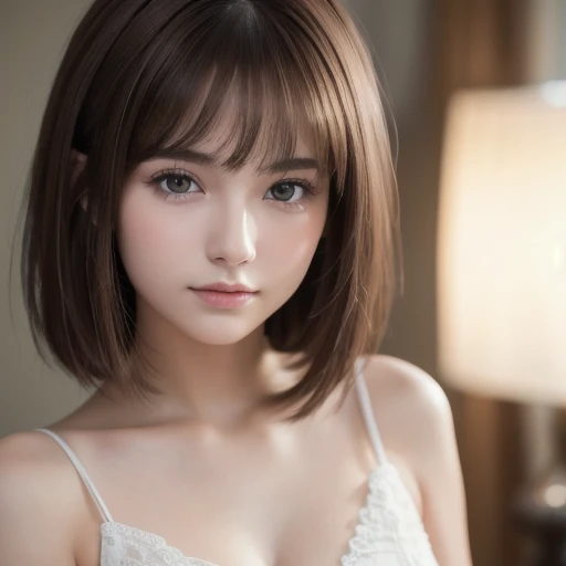 Not legal、Realistic、Highest quality、Highest quality、masterpiece、Ultra-high resolution、RAW Photos、Realistic、Bright lighting、Face Light、Smooth Professional Lighting、Looking into the camera、alone、Adult female、Beautiful woman、Super Beauty、Realistic肌、Moisturized Skin、Realistic eyes and faces、Perfect model body shape、Beautiful Eyes、Big eyes、Inconspicuous tear bags、slim、Medium sized big breasts、Very good、Beautiful fingers、Very short hair、Jet Black Hair、Iris、Looks happy、Cowboy Shot、(Both ears are hidden by hair)、(((saintの純白のドレス)))、Fantasy World、Medieval Europe、saint、(((Holy Priestess)))、Inside the temple、Neck Holder、Off the shoulder, show panties,
