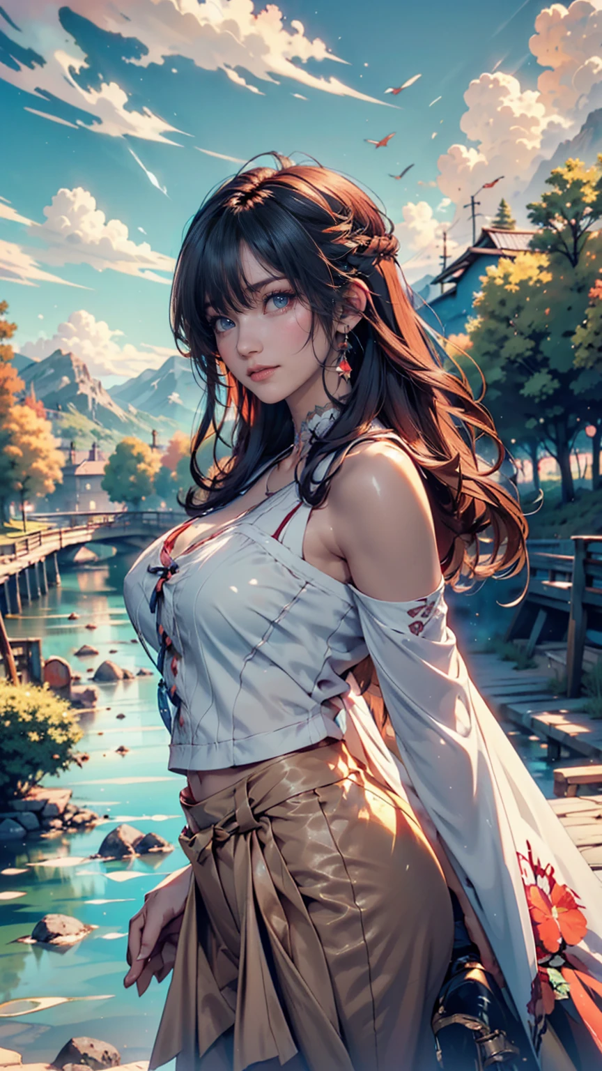 1 girl, chest, moon, lanthanum, night, alone, large chest, hair ornaments, Wet, kimono, kimono, water遊び, water, hair flower, flower, outdoor, null, full moon, rain, black hair, off shoulder, Mountain, cloud, holding, sash, bare shoulders, paper lanthanum, Are standing, white kimono, night null, side boob, heart, Wet clothes, bangs, wood, From the side, reflection, short hair, cloudy null, Wet hair (((masterpiece),(Highly detailed CG Unity 8K wallpaper),highest quality,,alone,1 girl,cinematic lighting,detailed background,detailed and beautiful eyes,bright pupils, (very delicate and beautiful),(Beautiful and detailed eye depiction), Super detailed,masterpiece,))(((pantyless, braless))), (((nude)))), (((beautiful nipples))),