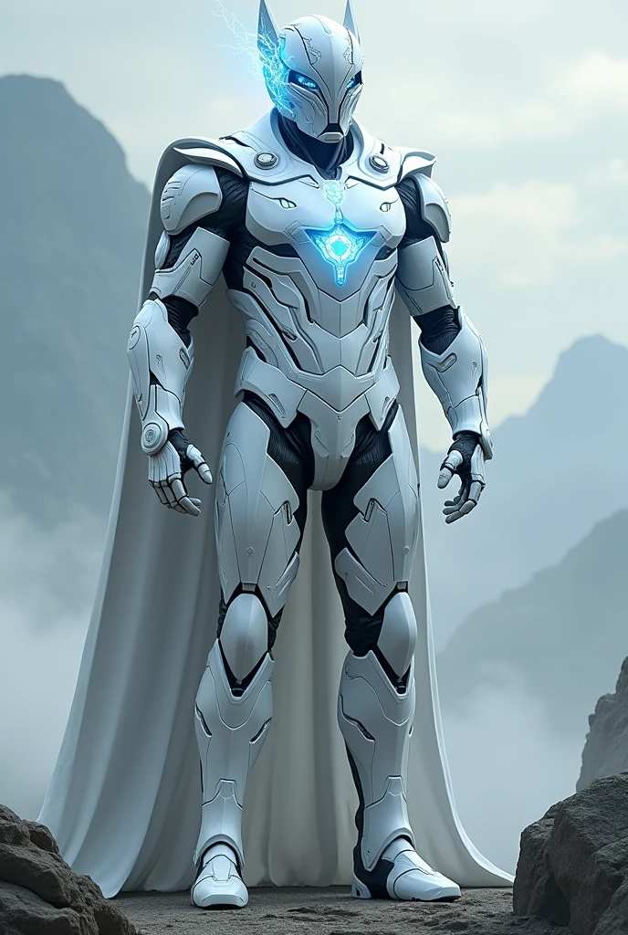 Superman，White armor，Full body photo，Laser eye，high - tech，Laser laser，Delicate picture