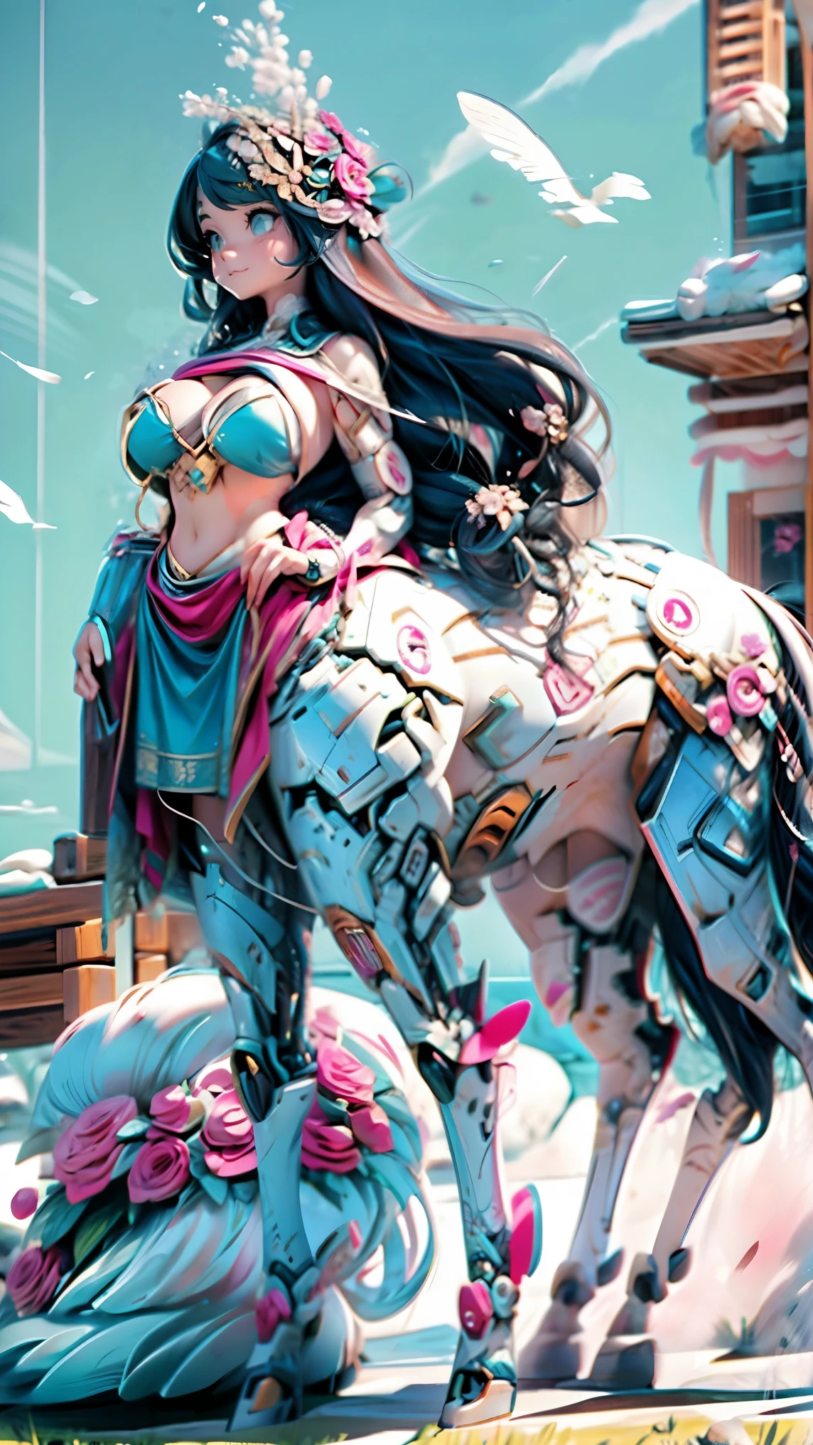 In a very grand scene,The extra-large wide-angle lens captures the appearance of a female centaur。(She is traveling through the stars:9.9),She is tall,It has the ultimate curvy beauty,The muscles are slender and firm,Beautiful lines。Her facial features are tough and coquettish,Always with a sunny smile。She wears special tight-fitting equipment with a strong sense of technology,Step on multifunctional off-road style heels,Delicate and practical protective gear is worn on the hands, feet, wrists, neck and shoulders。The detection equipment around you flashes various cue lights and neon-like information screens,Let her exude a charming brilliance。Use Midjourney's advanced tools,Design special tight-fitting equipment for female centaurs,Highlight her unique physiological characteristics and appearance details,Add realism。And in her adventure scene,Spectacular views of nature,Such as the sky where storms and sunny days alternate、Brilliant rivers of stars and auroras、The snow-capped summit of Mount Everest、Fireworks in the mountain town, etc。ao mesmo tempo,Away from the hustle and bustle of Long Beach Pier is a neon-lit spaceship docked,Create a fantastic scene。Use Midjourney's advanced tools and multiple color palettes、Brush Strokes、Texture tools and model packages,It shows a sense of atmosphere where beauty and charm coexist。The charm of the female centaur is highlighted through color and lines,Enhance realism with detailing,Create a surreal dreamy feeling。Additionally,Use Midjourney's tools to add a variety of extreme sports gear and cultural trinkets to the female centaur,Create intricate hairstyles and outfits,Give her a sense of premium。She never flinches,Regardless of the terrain,can respond quickly,Even the extreme geography and dangerous terrain of aliens cannot stop her。Use Midjourney's powerful tools,You can do it with incredible detail and beauty,Bring this ultra-grand and beautiful scene to life。Ultra-grand scenes,super wide shot, hdr,(真实感,Masterpiece quality,