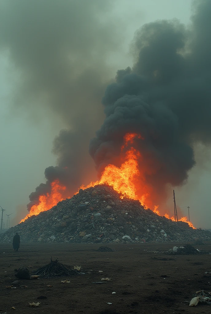 Scenes of incineration of household waste outside the environment