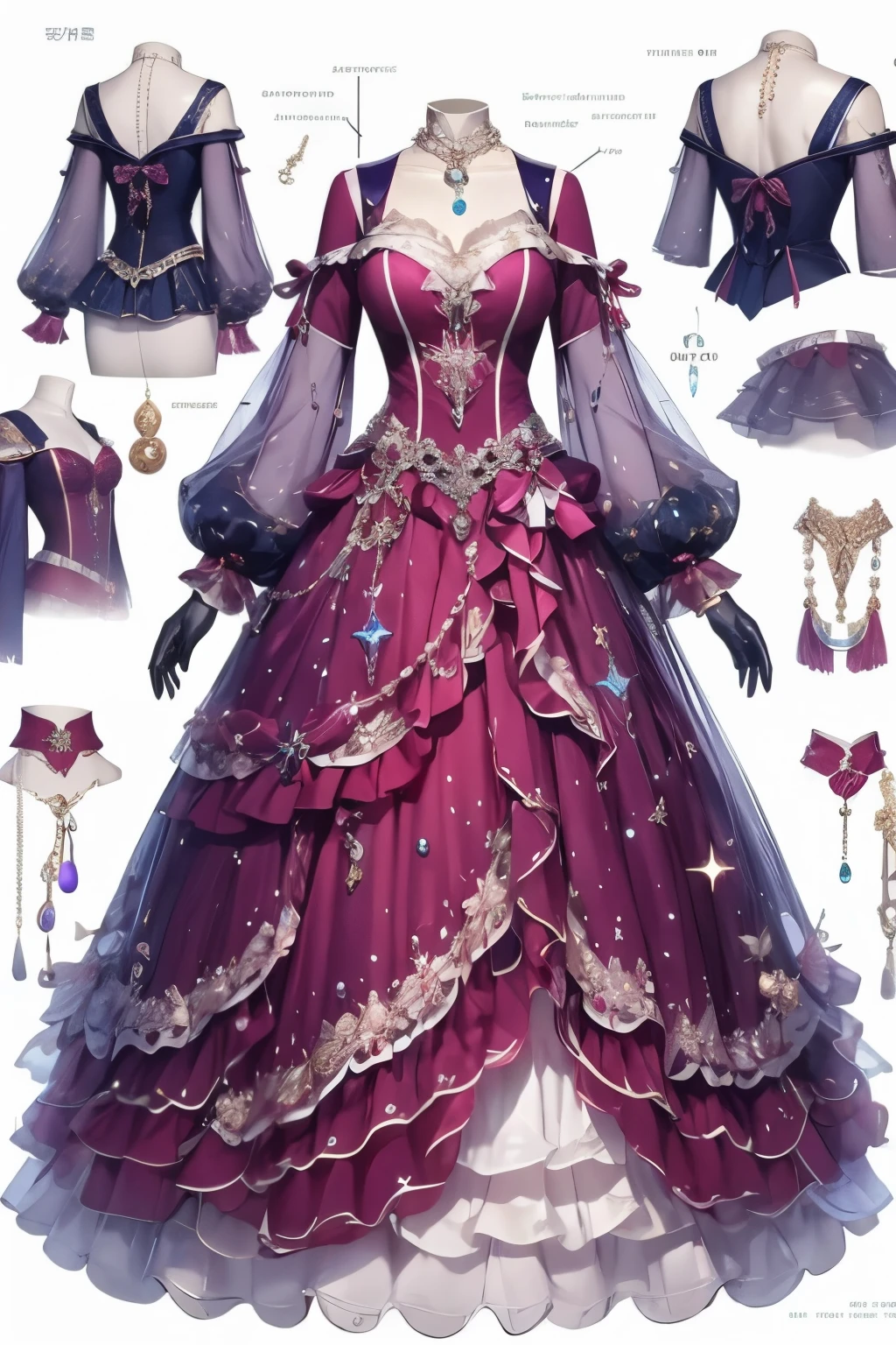  Aquarius concept costume 、Jellyfish、Lilac 、、 red， comes with lots of jewels and pearls，and place the costume on top of the mannequin