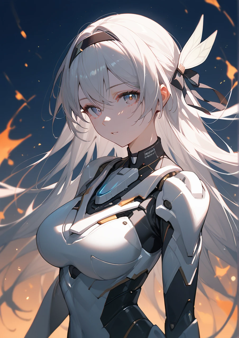 Anime girl with long white hair and blue eyes wearing a black and white outfit., Best Anime 4K Konachan Wallpaper, cyborg - girl with silver hair, android heroine, cyber suits, zero two, with elegant silver armor, White haired deity, Beautiful white cyborg girl, perfect android girl, in white futuristic armor, girl with mecha cybernetic armor