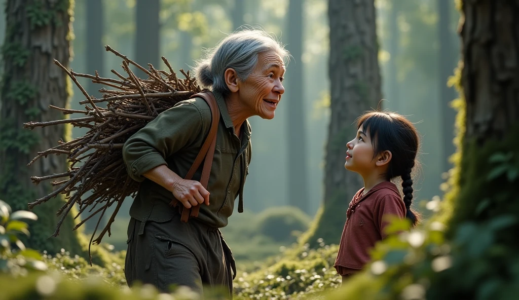 a asian mother holding a bamboo cane chasing a small asian child with an angry face, the running away in fear, detailed facial features, dramatic lighting, cinematic composition, moody atmosphere, high contrast, photorealistic, award winning photograph, 8k, HDR,
