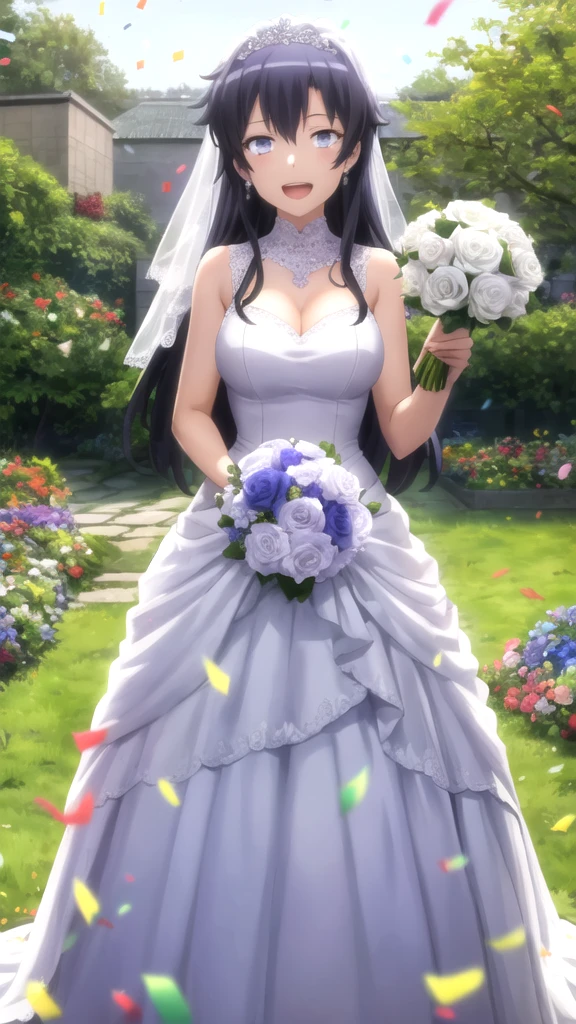 Otonashi_kyoko,
long hair, Bangs, blue eyes, Blue hair, Smile,Shut up,blush,
Close-up of beautiful bride wearing beautiful wedding dress,Gurwitz,(bridal veil:1.5),(Transparent short veil:1.5),Blushing face,Head flower,headgear,(tube top wedding dress:1.5),(Silk dress:1.2),(Strapless wedding dress:1.5),pure white dress,necklace,earrings,(large breasts:1.3),Deep V peach heart collar wedding dress,Bangs,lipstick,(elbowgloves:1.3),whole body照,High detail RAW color art,Long white dress,whole body,Place your hands behind your back,