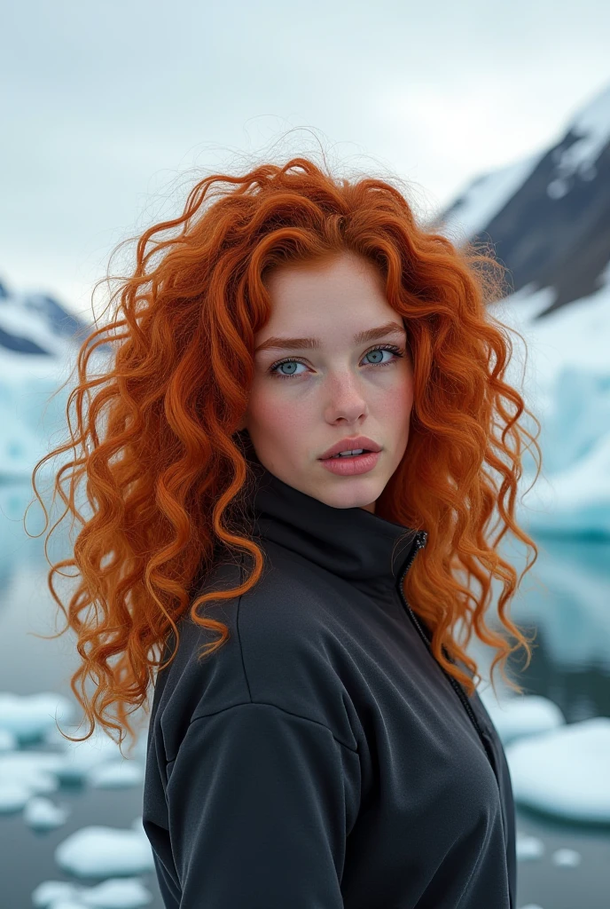 Teen girl redhead curly hair, big fit ass, blue eyes well dressed winter