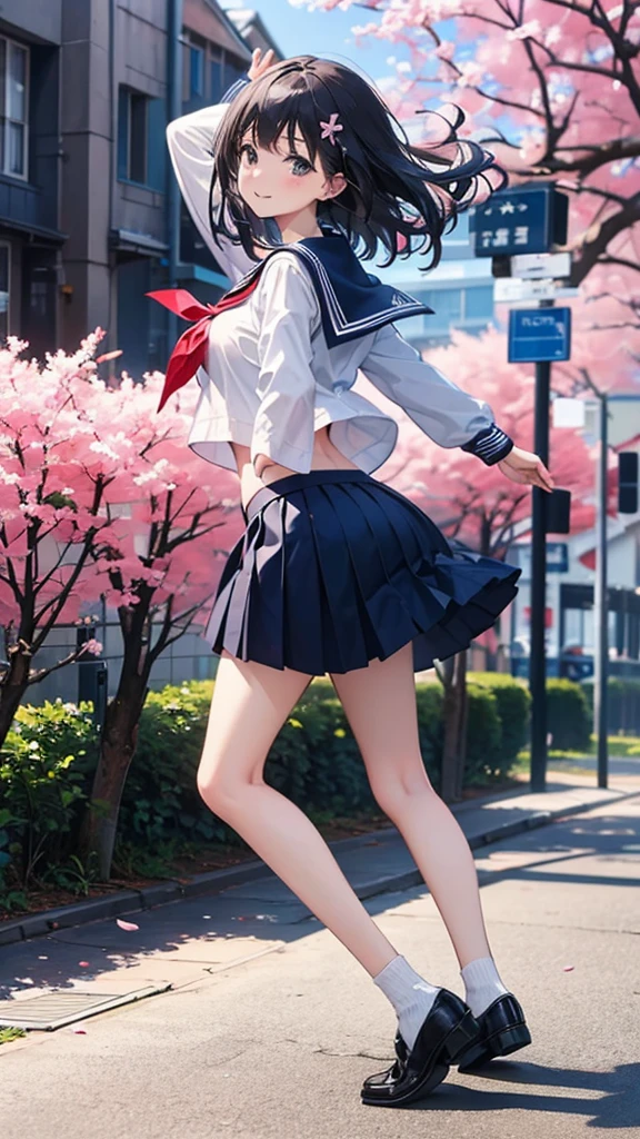 1girll,double tails,Colorful hair,Flying,White sailor suit and short skirt,pink bows,16-year-old female model,Side,