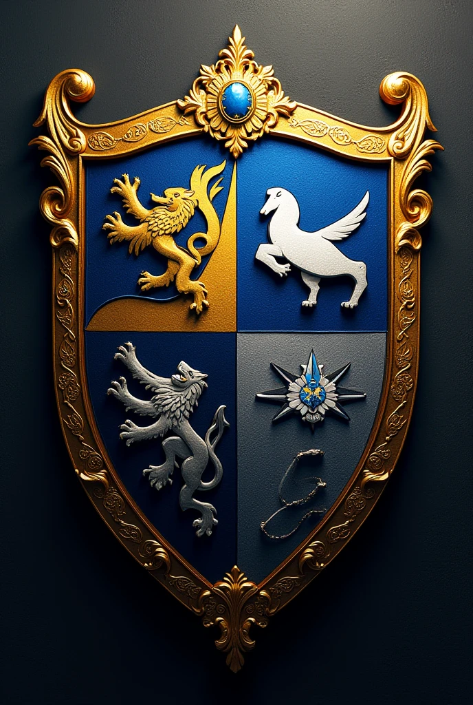 Make me a football shield called London Blues and the colors of the shield are gold, blue, white and black.