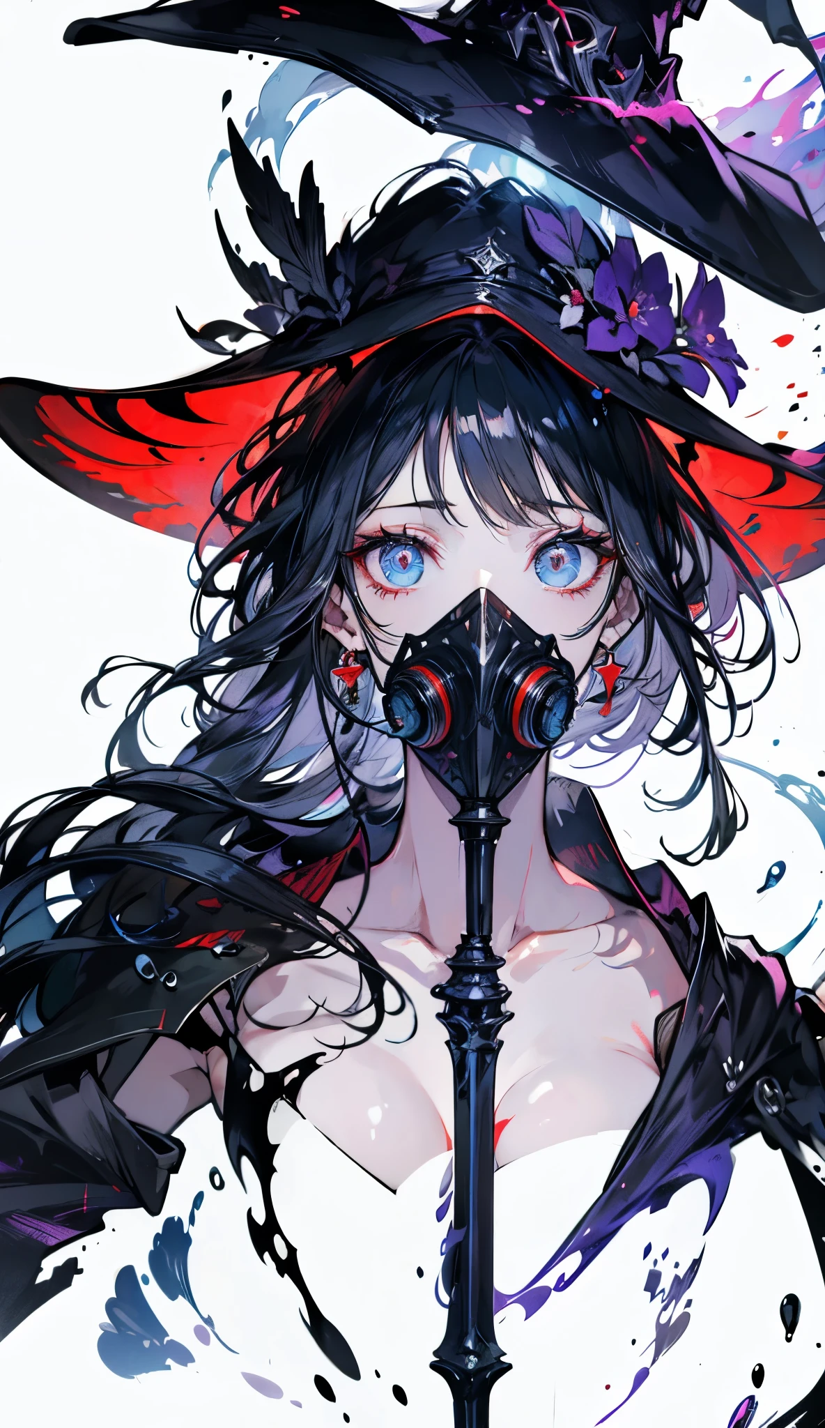 ((RAW Photo), absurd, (absurdresolution)), masterpiece, best quality, (Extremely detailed 8k unity CG wallpaper), (best illustration), (best shadow), Realistic lighting, beautiful detailed glow, ((21 years old)), girl, usando Tech Futuristic Gas Mask, long black hair, black queen, accessories, apple in hand, poisoned apples, witch queen, red lipstick, (((Photographic Perspective of her))), full body