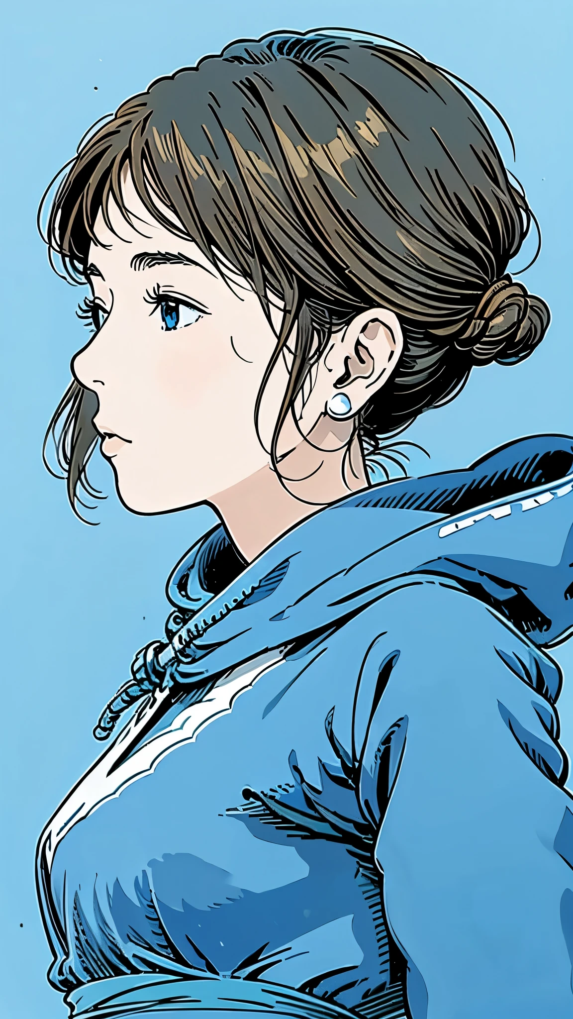 Famous Paintings、 best quality 、woman、Very depressed、 black hair、 looks up at the 、 profile、 upper body、 moderate bust、Nausicaa C、 1 girl、