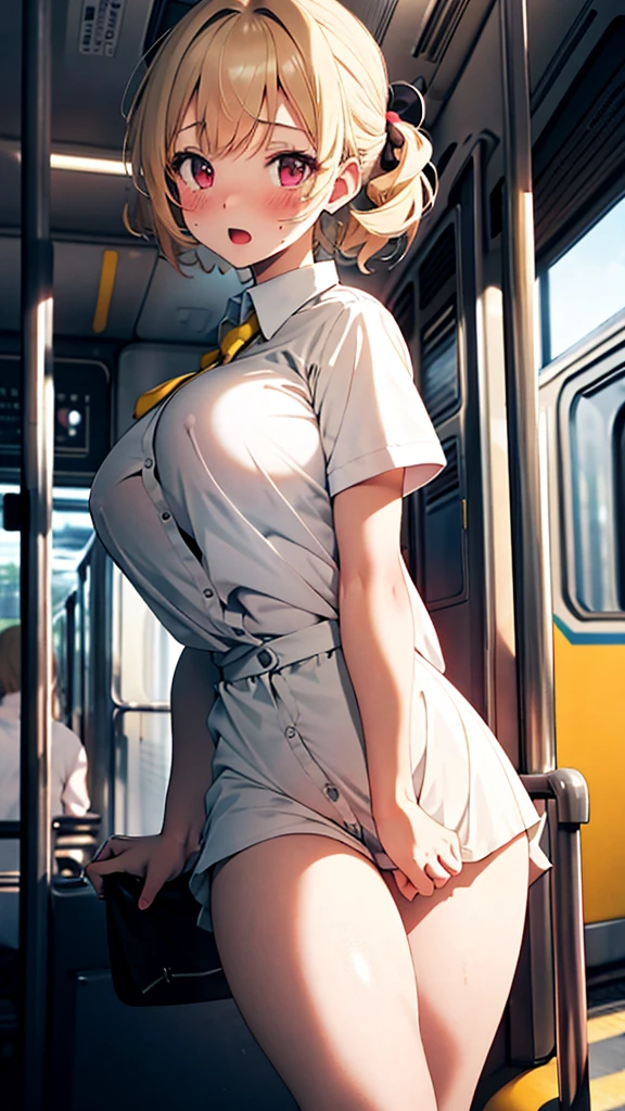 One girl,alone,whole body,Japanese,young,Improve,Bitch,Last,Blonde,((white_Off the shoulder_Short sleeve_superior)),((Micro Denim Shorts)),Cleavage,Wedge Shape,flip flops,squat, (length_skinny_foot),(Inside the trainの閉じたドアの前で),View your viewers,superiorから,Cold look,black mouth mask,(((masterpiece))), (((((Realistic))))), (((photo Realistic))), (((hyper Realistic))), (3d), ((Highest quality)), (((Super detailed))), (((super detailed skin))), Oiled_skin / Shine_skin / expensive_Contrast / perfection_Lighting / wait., shiny skin, "dark skin", "tanned skin", e235, Inside the train