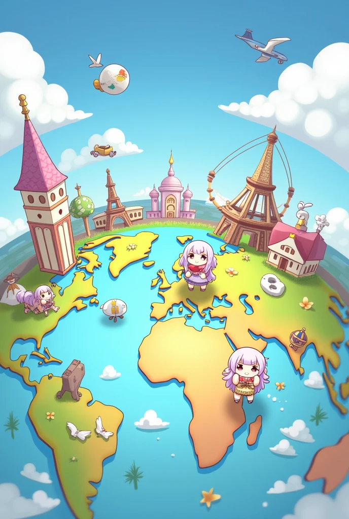(0110)theme:Cute Creatures World Tour/Cute things travel the world/Moe character's world travel map