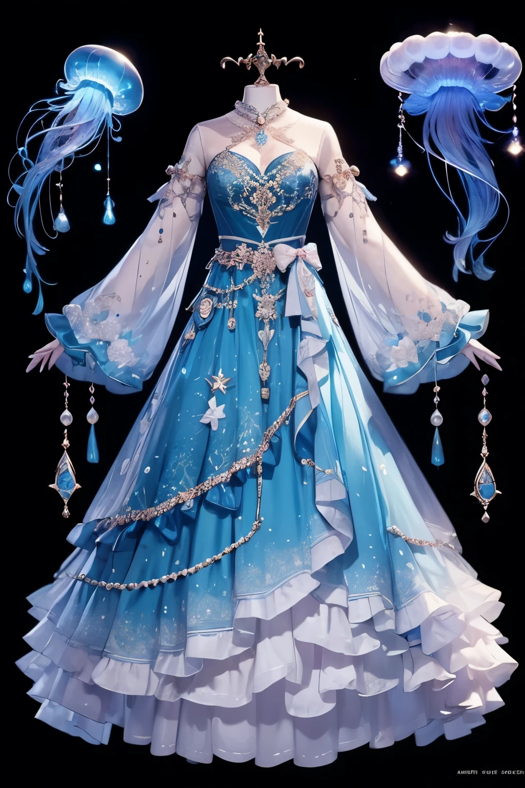  Aquarius concept costume 、Jellyfish、Rose， comes with lots of jewels and pearls，and place the costume on top of the mannequin