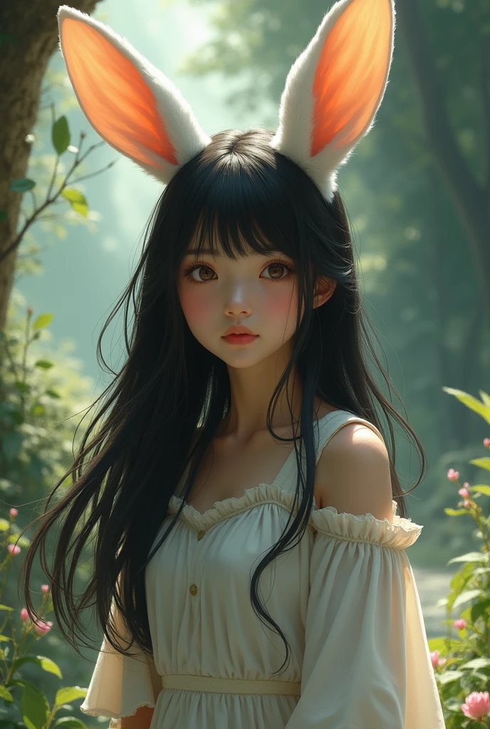 Amazingly beautiful rabbit girl、Natural clothes、Detailed eyes、pretty hair、thirds rule、200mm 1.4F Macro Shot、(natural skin textures、Hyper-Realism、Soft light、sharp:1.2)、(intricate-detail:1.12)、nffsw、(intricate-detail、ultra-detailliert:1.15)、the woods、The tree々Add depth to the screen with a backlight effect with sunlight penetrating in between、Foggy、Fantastic atmosphere、Art by Greg Rutkowski and ArtGerm、Soft Cinematic Lights、adobe lightroom、Photolab、nffsw、Convoluted、ighly detailed、(depth of fields:1.4)